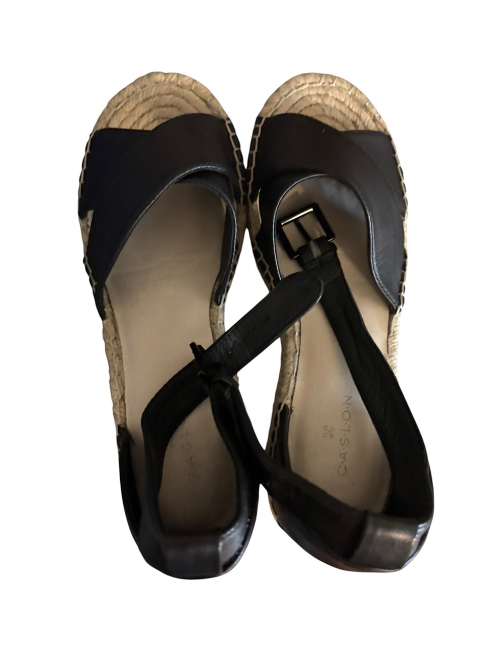Caslon Black Leather Espadrille Wedge Sandals with Ankle Tie - Picture 3 of 9